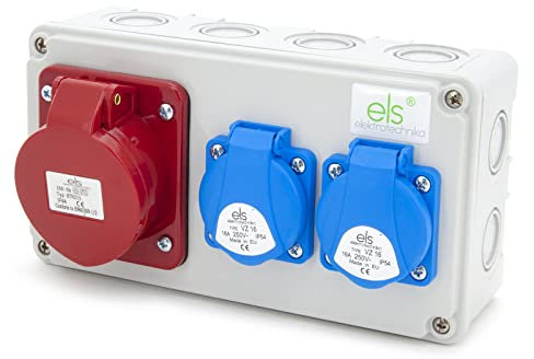 ELS Elektrotechnika Steckdosenverteiler Baustromverteiler Wandverteiler Schuko Steckdosen 2x230V und 1 x CEE 16A Verkabelt, für Innen und Außen