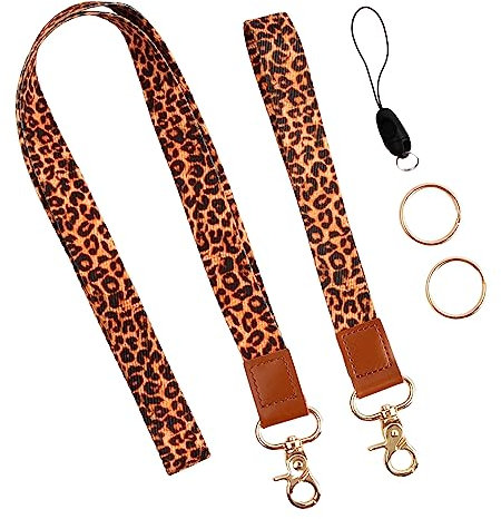 2 Pièces Cordons Porte-Clés, Lanière de Tour de Cou et Lanière de Dragonne, Lanière à Clip pour Badge Lanière pour Téléphones Portables, Clés, Porte-badges (Imprimé léopard)