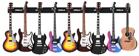 UPELLA Guitar Wall Mount Hangers for Multiple Guitars, Holds 10 Basses, Premium Aluminum Metal Mandolin Stand Banjo Rack Violins Holder, Adjustable Instruments Display Set, Wall Mount Hooks