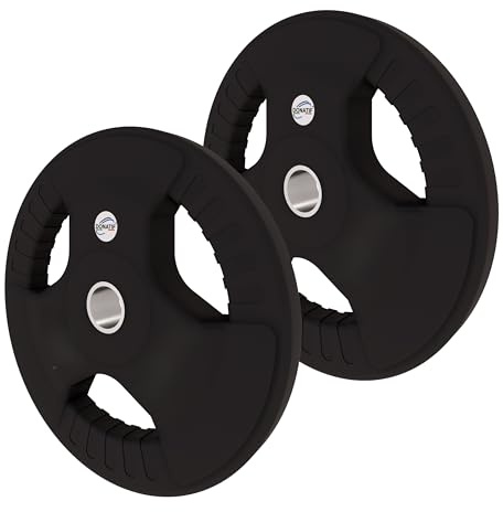 DONATIF Set Dischi Palestra da 5 Kg, Dischi per bilanciere Ghisa Foro 28 mm, Rivestimento in Gomma, Dischi Manubri e Bilanciere Palestra, Impugnatura Tip-Grip, Home Gym