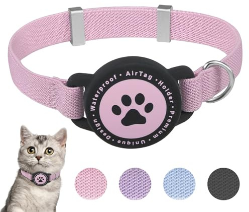 Airtag Cat Collar, Stretchy Kitten Collar with Apple Air Tag Holder, Lightweight and Comfortable, Ultra Elastic GPS Cat Collars for Cats Kittens and Puppies, 7.5-12.5 Inch