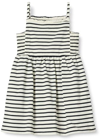 Amazon Essentials Robe Midi à Bretelles en Coton Fille, Écru Noir Tissu Rayé, 4 Ans