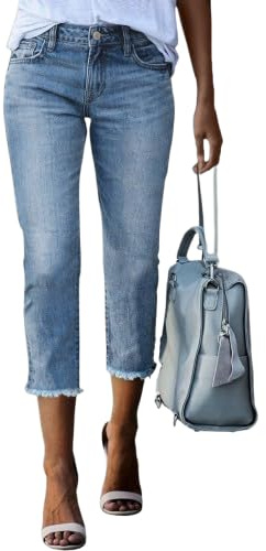 Pantalon Corsaire Femme Jean Stretch Skinny Capri Jeans 7/8 Taille Haute Coupe Mom Corsaire Femme été Jean Jeggings en Denim Décontracté Capri Pants