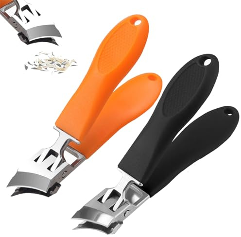 Generic 2PCS Wide Jaw Opening Anti-Splash Slanted Nail Clipper, Curved Toenail Clippers for Thick Toenails, Ingrown Nail Clippers, Black+Orange
