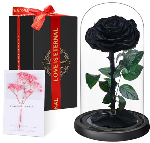 Eternal Forever Rose in Glass Dome | Fresh Rose Gift | Flower Preserved for 5 Years | Handcrafted | Beauty and the Beast Romantic Gifts for Women | Anniversary, Christmas valentine’s day, Black