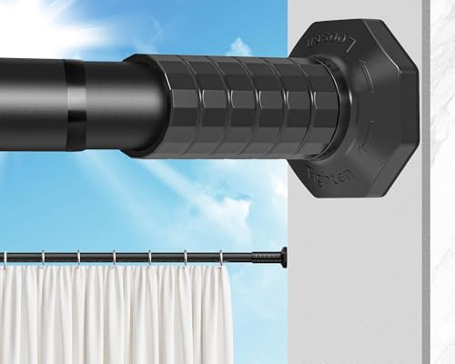 ZYKORT Tension Curtain Rod 51-168In (4.25-14Ft), Extra Long Outdoor Curtain Rod No Drilling for Window Patio, Adjustable Heavy Duty Curtain Rod Room Divider,Tension Rod Diameter 1.26 Never Rust,Black