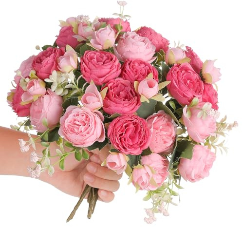 Muorruo 2 Bunches of Artificial Peonies, Pink Silk Flowers, Peony Bouquets for Weddings, Table Decorations, Floral Arrangements, Home and Kitchen Decor, Pink