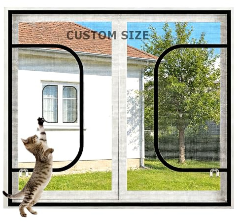 Hruile Balcony Cat Safety Net Custom Size Cat Protection Mesh | Fly Screen Self-Adhesive Netting, Mosquito Mesh, Prevent Cats Jumping Out from Window, with Zipper