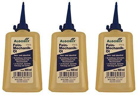 3 x Feinmechaniköl 100ml, ALGOREX, harz- und säurefrei, Feinmechanikeröl, Nähmaschinenöl