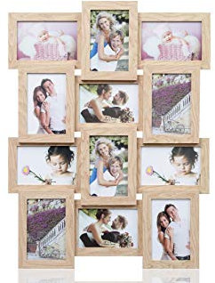 ARPAN Multi Aperture Picture Wooden Photo Frame Holds 12 x 6 x4 Photos, Collage Picture Wall-Mounted Frame (Natural)