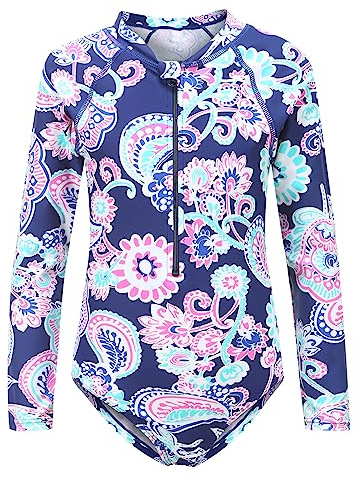 Moon Tree Girls Swimming Costume One Piece Swimsuits Long Sleeve Rash Guard 2-16 Years