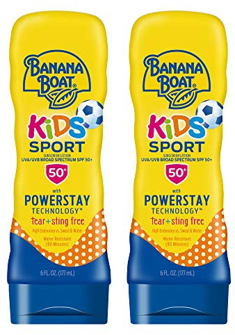 Banana Boat Sport Kids Sunscreen Lotion SPF 50, Twin Pack | Tear Free Sunscreen for Kids SPF 50, Childrens Sunblock Lotion, Oxybenzone-Free, 6oz each (Pack of 2)