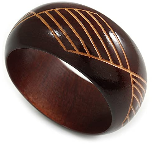 Avalaya brett tjockt träarmband med geometriskt mönster/medium/möjliga naturliga ojämnheter