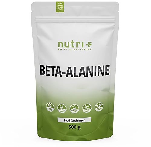 Nutri+ Beta Alanina en Polvo 500 g - vegano puro con alta Dosificación y sin Aditivos - Potenciador Pre-Entrenamiento - Beta Alanina en Polvo - Energizante Deporte 500g
