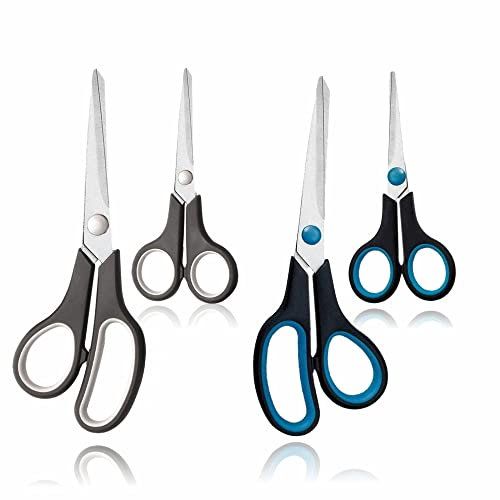 Lot de 2 paires de ciseaux de cuisine robustes avec lames tranchantes en acier inoxydable et poignées confortables pour couper les vêtements, les travaux manuels et le papier