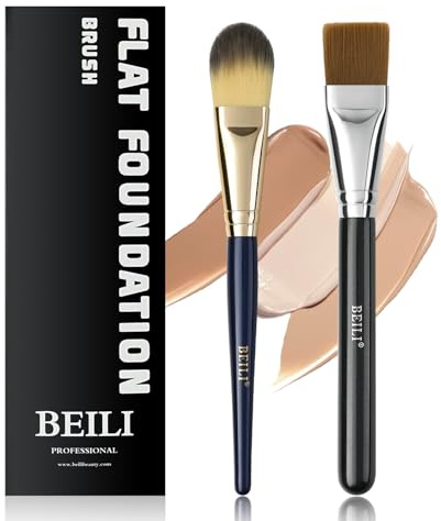 BEILI Foundation Brush Set for Liquid, Cream & Powder, Flat Face Makeup Brush for Mask & Concealer, Buffing Blending Tools, Premium Professional Makeup Brushes
