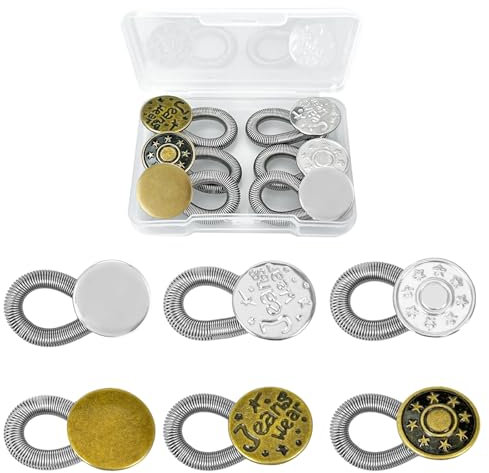 CiShow 6 Stk Hosenknopf Verlängerung, 12mm Hosenbunderweiterung Knopf, Knopfverlängerung für Hosen, Taillenverlängerung Jeansknopf Button für Jeans, Röcke, Hosen, Anzughose（Grobfeder, mit Muster）