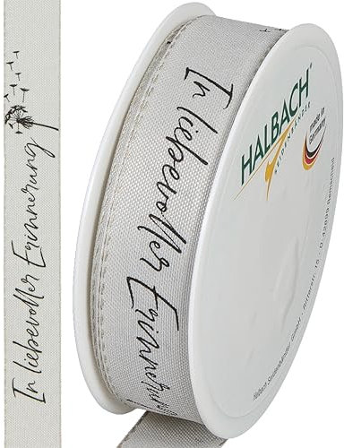 Halbach Seidenbänder Trauerflor | 25mm x 18m | Edles Trauerband für Gedenkveranstaltungen und zum Verpacken von Trauergeschenken | Farbe: hellgrau/schwarz