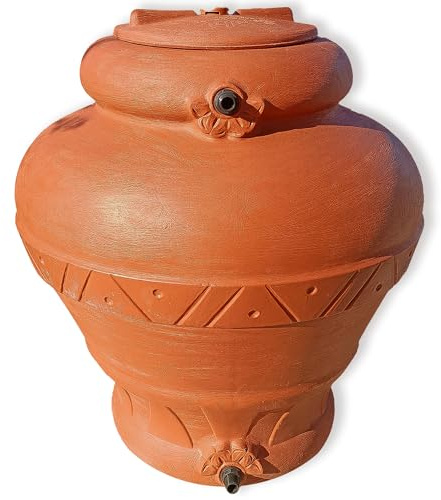 ESTO Serbatoio Acqua Elegante con Predisposizione Rubinetto 300 o 500 Litri, Cisterna Design Terracotta, Vaso Antico, Anfora, in Plastica Acqua Piovana 300 LT/POMPA+PRESS CONTROL