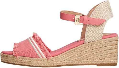 Tommy Hilfiger Alpargatas con cuña Mujer Fringe Canvas con tacón de cuña, Rojo (Washed Cherry), 41