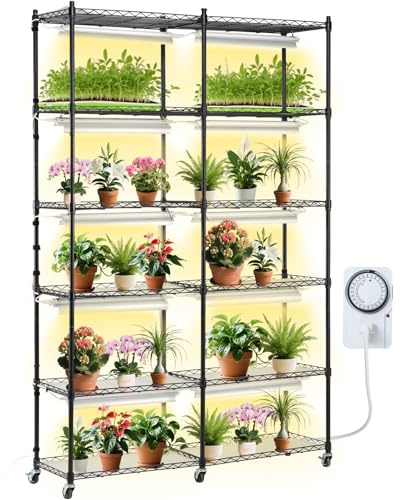 VEVOR Estante para Plantas con Luz de Cultivo 6 Niveles 200W 3 Modos de Luz de Espectro Estante para Plantas con Temporizador Estante para Cultivo de Plantas para Iniciar Semillas 120x35x180 cm