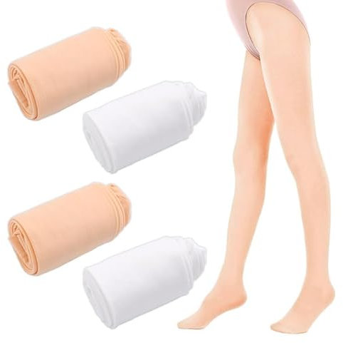 Geaanen 4 Stück Ballettstrumpfhose Mädchen,Ballett Strumpfhose Mädchen,Feinstrumpfhose Mädchen,Strumpfhose Ballett Mädchen,Balettstrumpfhose Fuer Mädchen,Für Mädchen 9–12 Jahren (Fleischrosa,Weiß)