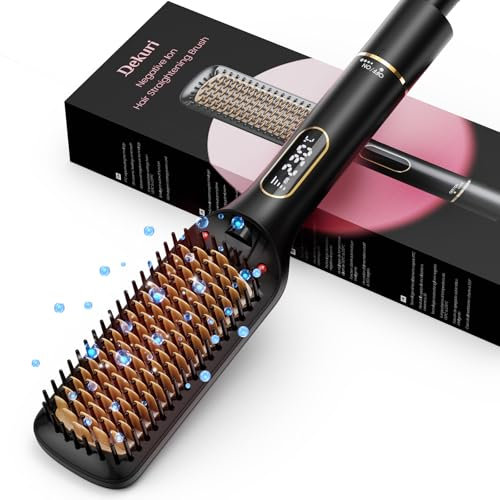 Hair Straightener Brush, 42mm Wide Straightening Brush Comb, 10 Millions Negative Ions, 6 Temp Settings, 130°C-230°LED Display, Dual Voltage, 2 in 1 Professional Hair Tools for Styling - Black