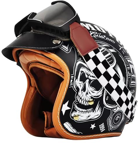 Casque De Moto Demi-Casque pour Hommes Et Femmes Adultes, Casque De Moto Rétro 3/4 avec Pare-Soleil, Demi-Casque De Croisière Rétro, Adapté À Toutes Les Saisons, Certifié Dot/ECE J,XXL/(61~63cm)