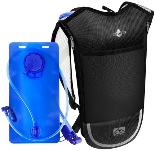Shayson - Mochila de hidratación con Bolsa de hidratación de 2 litros, Ligera y Transpirable, con 3 Bolsillos de Capa, Correas de Hombro reforzadas para Senderismo, Correr, Ciclismo (Plata)