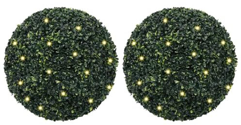 NQJIBUE Article - Boules de buis artificielles avec lumières LED - 2 pièces - Vert - 52 cm - Décoration - Flore artificielle