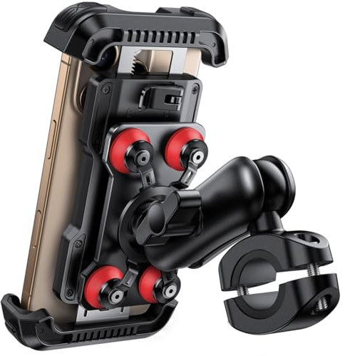 Lamicall Motorbike Phone Holder, Motorcycle Phone Mount - [2025 Anti-theft Design] [Dual Anti-Shock] Bike Phone Holder with Adjustable Arm for iPhone 16 15 14 13 12 Series, 4.7-6.7 Phone - Red