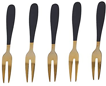 Haofy Rostfritt Stål -stahl -Bel 5st Mini Bastlery Fork Set for Home Restaurant, för Frukt, Kakor och Starter (Svartguld 5 -förpackningar)