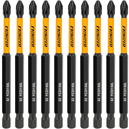 10-Piece PZ2 100mm Bits, PZ2 Magnetic Screwdriver Impact Bits Set, Pozi Pozidriv Bits with Storage Box