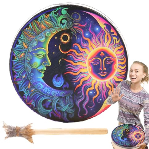 Handgjord Shaman Drum, Shamanic Drums, Med Drum Stick Shaman Hand Drum, Drum Shaman, Dekoration Design Handtrumma, Wood Shaman Trummor, Retrofärg Meditation, Reflektion Meditation