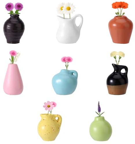 Lyreh 8pcs Mini Vase Magnets for Fridge, Cute Plant Vase Magnets Fridge Decoration Supplies for Refrigerator Lockers Whiteboard Metal Cabinet