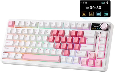 YUNZII B75 PRO MAX Tastiera Meccanica Wireless, Layout 75% con Schermo TFT e Rotelle, Gasket Hot-swap Switch Pre-lubrificati, QMK/VIA, BT/USB-C/2.4G per Win/Mac (Cuore Bianco, Candy Switch)
