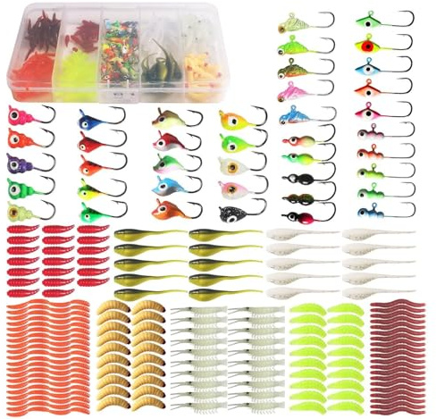 RASTKY 190 Pièces Kit de Démarrage de Leurres de Pêche sur Glace, Ensemble D'appâts de Natation à Barbes Pointues pour Perche à Truite Basse, pour Les Pêcheurs, Matériau en Silicone (180 pièces)