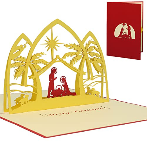 LIN PopUp®, LIN17150, biglietto di Natale pop-up pop-up natalizio, biglietto di Natale 3D, biglietto di Natale, presepe N426