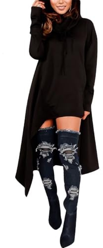 Sprifloral Womens Casual Hoodies Sweatshirts Asymmetric Hem Long Sleeve High Low Shirt Tunic Tops with Pocket Black S