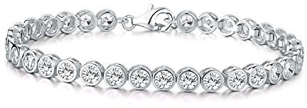 Diamond Treats Bezel 925 Sterling Silber Tennisarmbänder für Damen und Mädchen, langes Silber-Armband mit funkelnden 4 mm weißen Cubic Zirkonia Steinen in einer Lünettenfassung