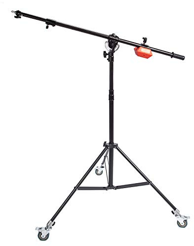 Pro Support Eclairage 180cm, Bras Girafe 224cm, roulettes Pivotantes, Contrepoids de 4kg, Light Stand&Boom Arm 2 en 1 pour Monolight, Lampe Stroboscopique, Lampe Annulaire, Softbox