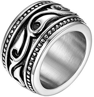 JewelryWe Schmuck Retro Herren-Ring Edelstahl schwer breit Flamme Muster Celtic Ring Band Bandring mit Gravur Silber Größe 62