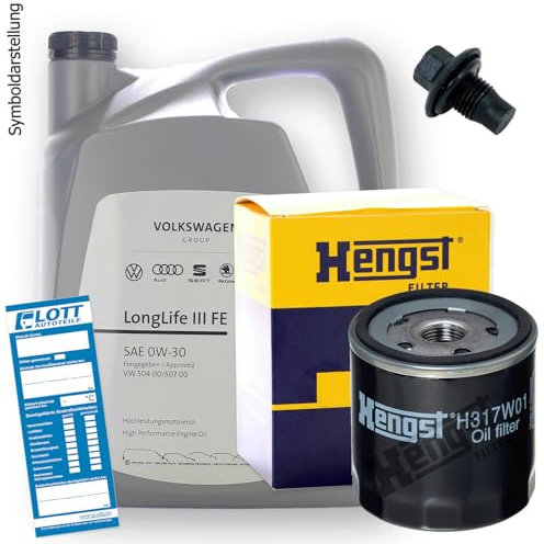 Ölwechsel Set Inspektion 5 Liter Motoröl Original VAG 0W-30 Motorenöl + Hengst Ölfilter + Öl Ablassschraube Verschlussschraube
