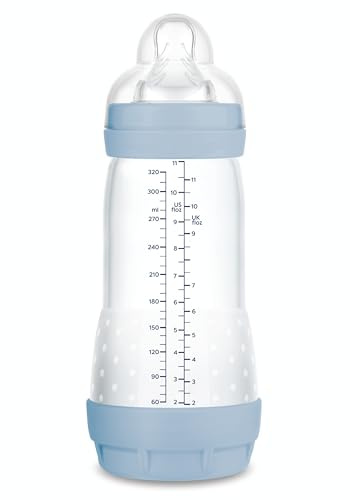 MAM Anti-Colic Bottle, from 4 Months, 320 ml, with 3 Fast Flow Silicone Teat, Easy Acceptance, Self-Sterilizable and Easy to Clean, MAM Easy Start Anti-Colic, Matte Blue, Pack of 1