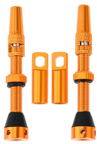 Dreld Tubeless Valve Stems 44mm, 1 Pair of Aluminum Alloy Presta Tubeless Valves, French Style Road Bicycle Valves with Cap and Valve Spanner, 44mm, Golden