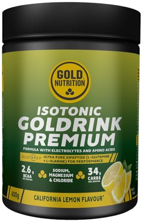 GoldNutrition Goldrink Premium | Bebida deportiva Isotónica en polvo | Con GLUTAPEP, electrolitos y aminoácidos | 600g (Limón)