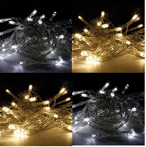 INDA-Exclusiv 10/20/30/50er LED Lichterkette Batterie Party Beleuchtung transparentes Kabel mit Timerfunktion für Innen und Außen, Farben:Warmweiß, LED Lichterbaum/Kette:50 LED