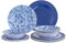 Juego de vajilla de melamina, servicio de 12 piezas para 4, vajilla de porcelana azul y blanca para uso en interiores y exteriores, juegos de platos y cuencos irrompibles, apto para lavavajillas, sin