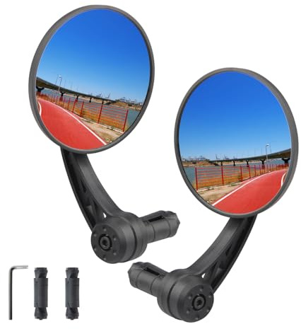 Bike Mirrors Handlebar End Mount, Rotatable And Adjustable Shockproof ebike mirror Wide Angle Bicycle Handlebars End Safe Clear E-Bike Glass Rear View Mirrors