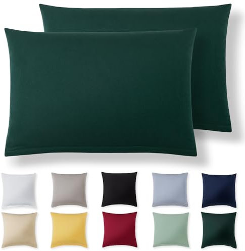 Alreya Kissenbezug 50 x 80 cm (2er Set) - Waldgrün - 100% Jersey Baumwolle - Kissenhülle für Kissen 50x80 cm, Jersey Kopfkissenbezüge, Superweicher Kissenbezüge 50x80 mit Reißverschluss